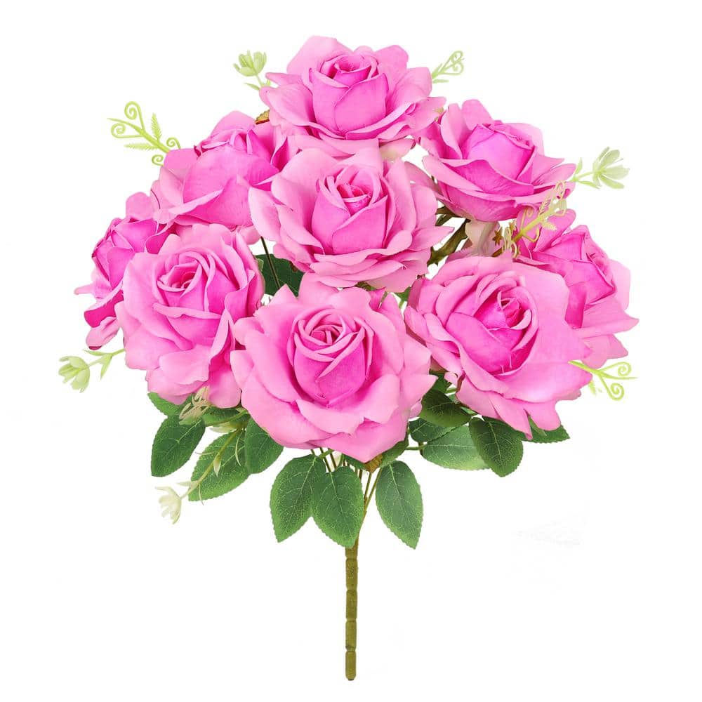 LIVING LUXURY 17 in. Hot Pink Artificial Gardenia Rose Flower Stem
