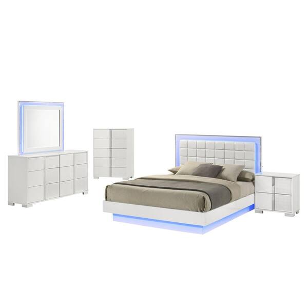 Best Quality Furniture Elma 5 Piece White Lacquer Faux Leather