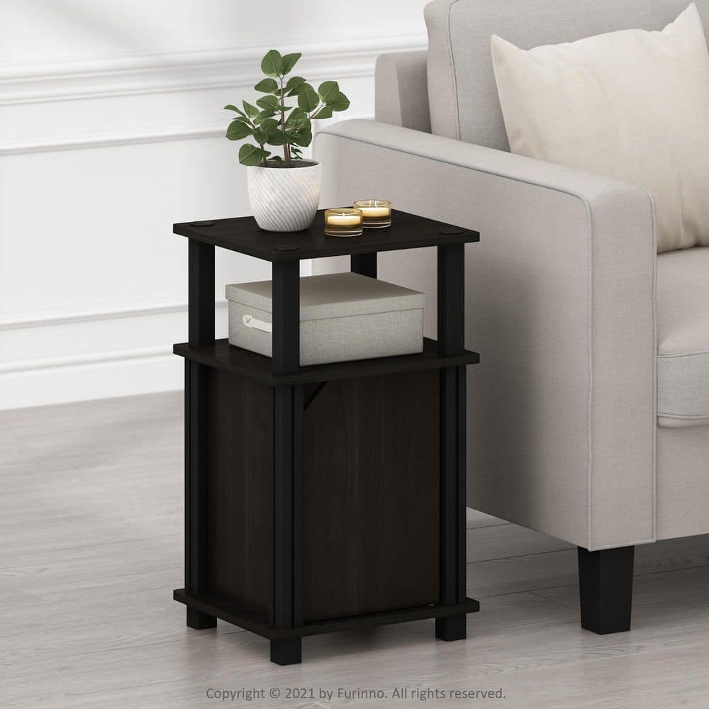 Espresso Black Square End Table with Storage and Rounded Edges