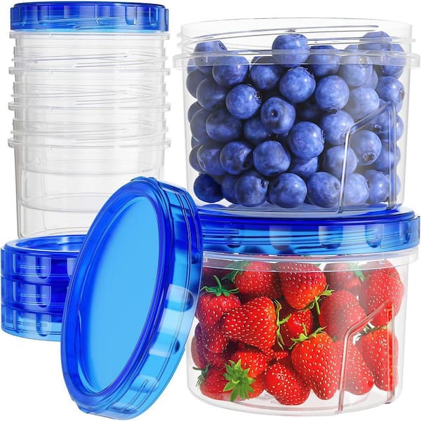 Airtight Plastic Freezer Storage Containers 6 Piece Set with Twist Top Lids for Soup Meal Prep BPA Free Leakproof 16 Oz