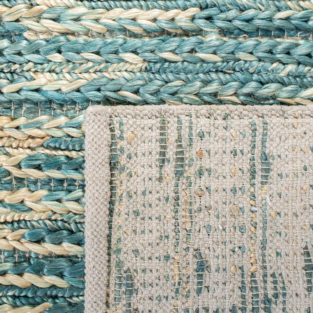 Hand-Woven Dark Green and Natural Cotton Area Rug - 5x8 Feet