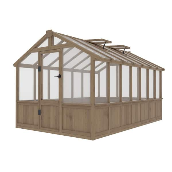 8 ft. W x 14 ft. D x 8 ft. H Wood Brown Garden Plant Greenhouse for Outdoors with Multi-Layer Polycarbonate Panels