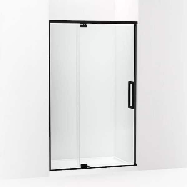 Statement 48 in. W x 76 in. H Pivot Framed Shower Door in Matte Black Finish with Clear Glass