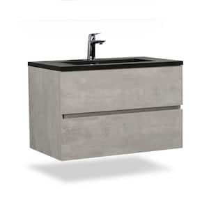 30 in. W x 20 in. D x 21 in. H Single Sink Floating Bath Vanity in Ash Gray with Matte Black Quartz Sand Top