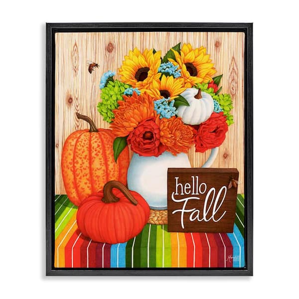 Stupell Industries Hello Fall Rainbow Pumpkins by Mardell Schuster Black Floater Frame Graphic Typography Art Print 21 in. x 17 in.