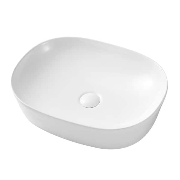 Eridanus Rectangular 19 in. Modern Sink Vessel Sink in White Ceramic Bathroom Cloakroom Sink With Pop Up Drain