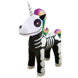 5 ft. Tall Black, White and Purple Plastic Standing Skeleton Unicorn Inflatable