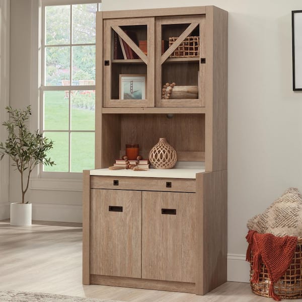 家具 cabinet Sikaic LED Kitchen Pantry Cabinet with Operation Table Grey
