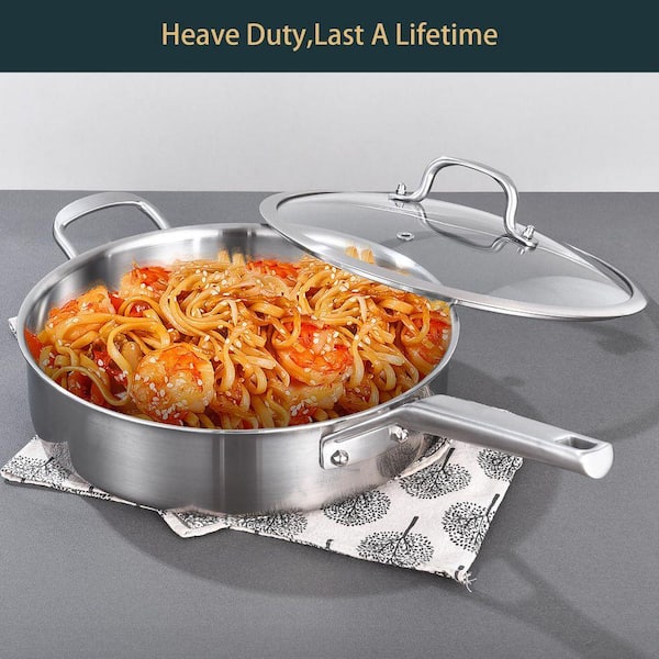 Tri-Ply Stainless Steel 6 qt. 12 in. Deep Saute Pan with Lid
