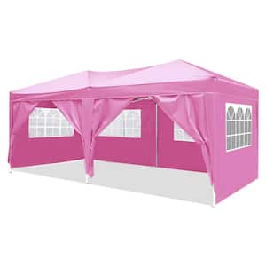 Anky 10 ft. x 20 ft. Pink EZ Pop Up Canopy Outdoor Portable Party Folding Tent with 6-Removable Sidewalls