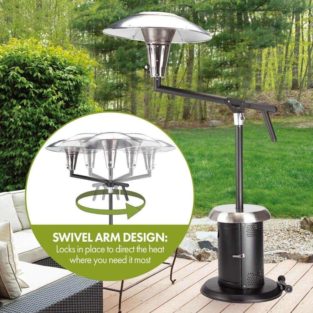 Extra Large Black and Silver Propane Patio Heater with Drink Table