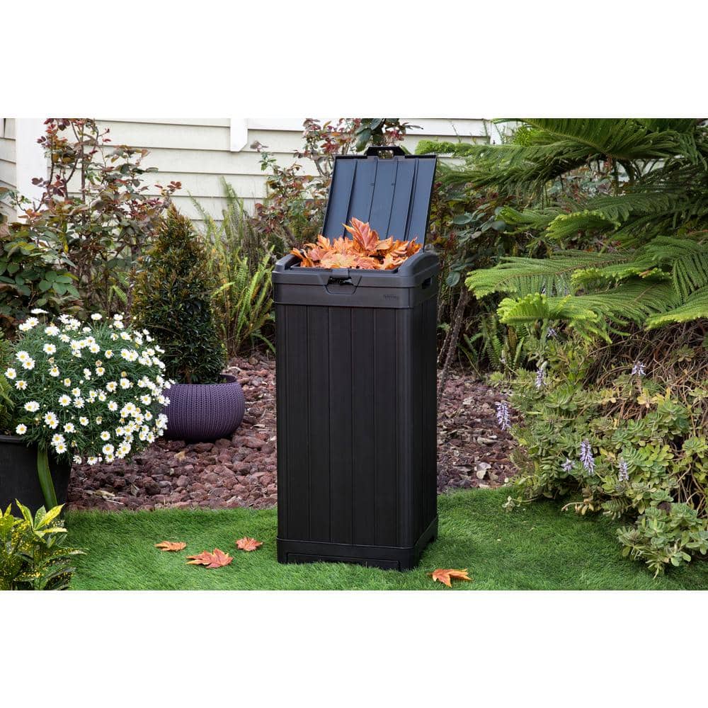 Baltimore Black Plastic Outdoor Trash Can with Pull-out Drawer