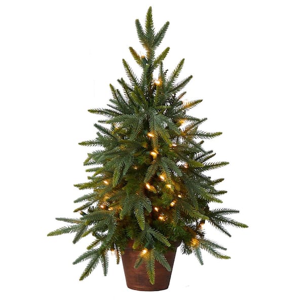 Nearly Natural 2.5 ft. Artificial Christmas Tree with Copper Planter and Clear Lights
