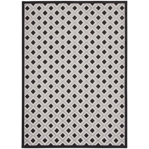 Home Decorators Collection Aloha Black White 7 ft. x 10 ft. Geometric Contemporary Indoor/Outdoor Patio Area Rug