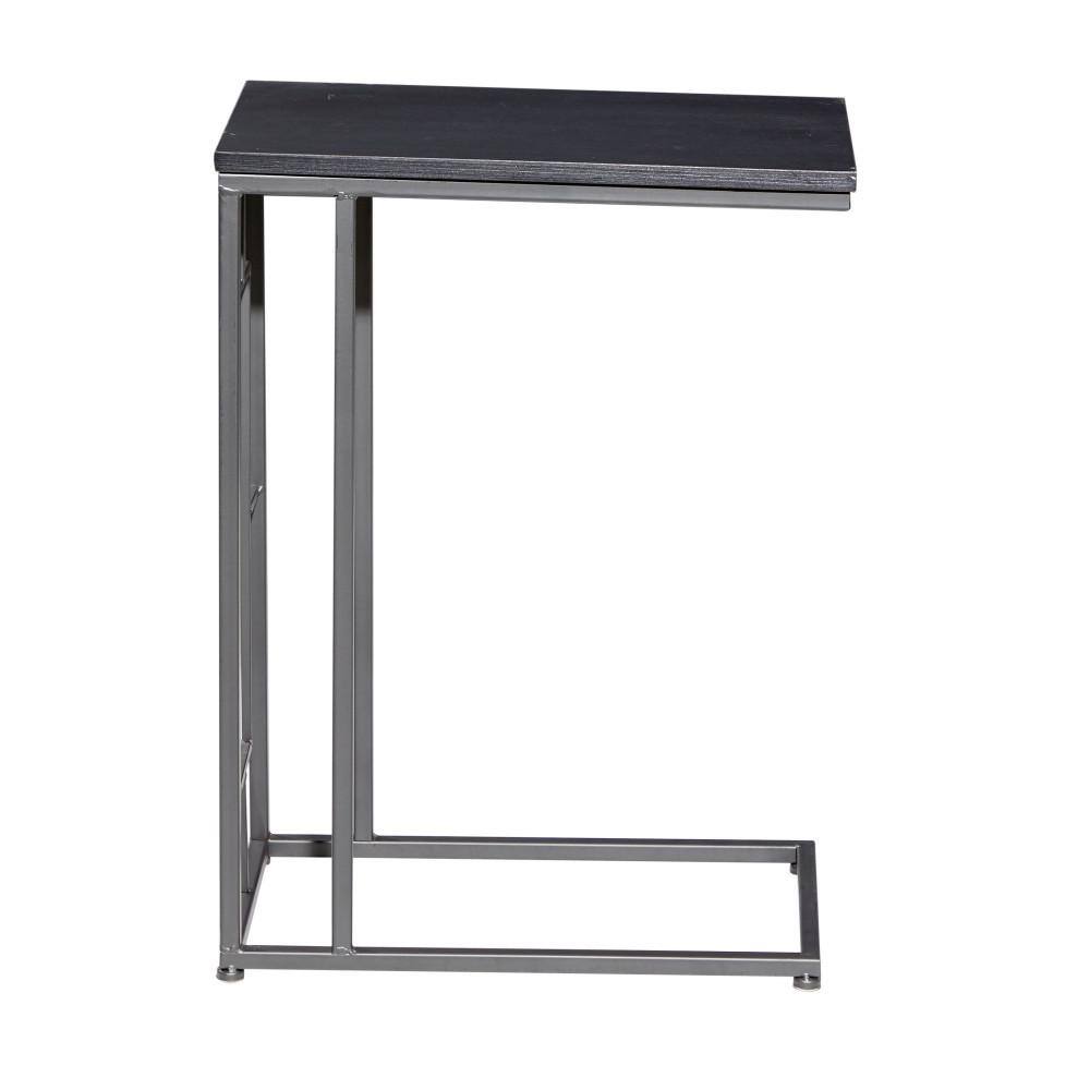 C-Shaped Solid Rectangle Black and Gray Wood & Metal Accent Table