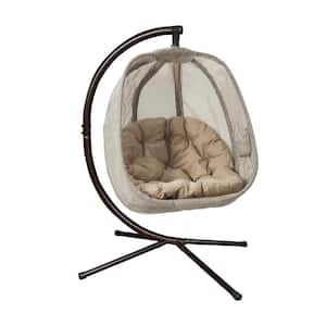 5.5 ft. Free Standing Hanging Cushion Egg Chair Hammock with Stand in Bark Mesh