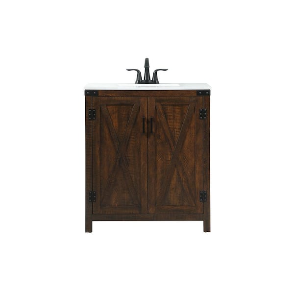 Unbranded Simply Living 30 in. W x 19 in. D x 34 in. H Bath Vanity in Expresso with Ivory White Engineered Marble Top