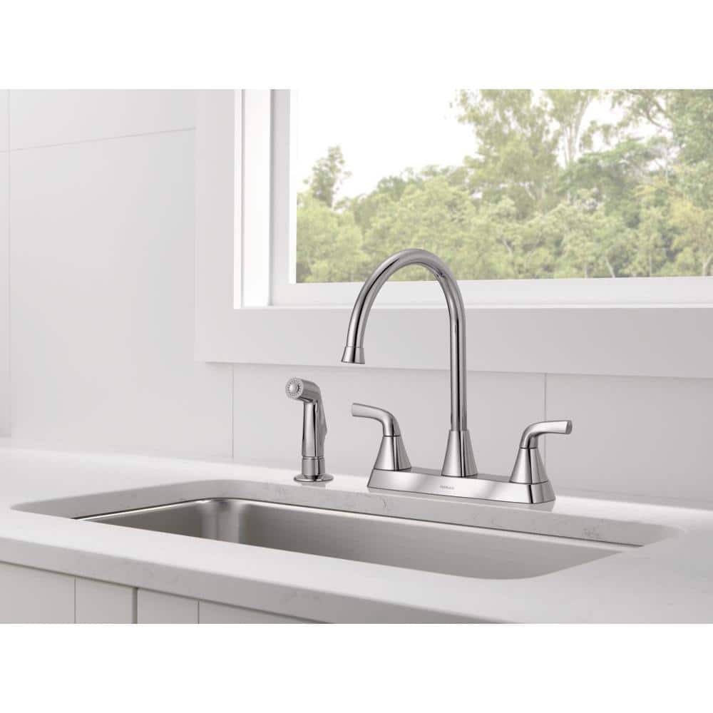 Chrome High-Arc Two Handle Kitchen Faucet with Side Spray