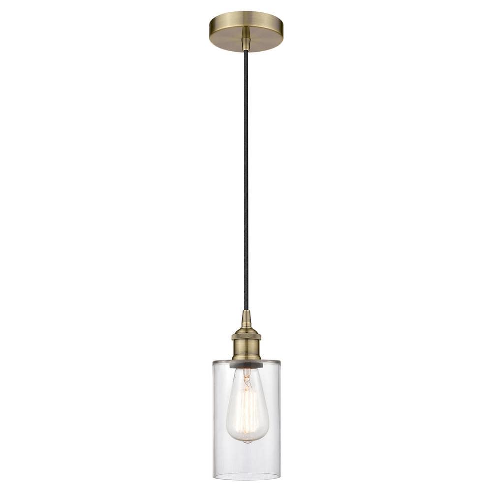 Edison Antique Brass Mini Pendant with Clear Shade - 10" Height