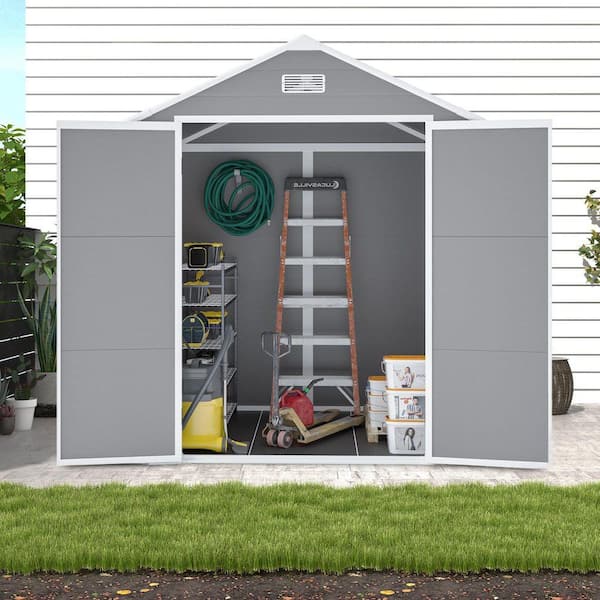 Tenleaf 6 ft. W x 5 ft. D Gray Resin Shed with Double Door (30 sq