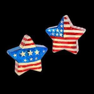 Assorted Battery-Operated Multi-Color Mercury Glass Americana Stars with Timer Feature (Set of 2)