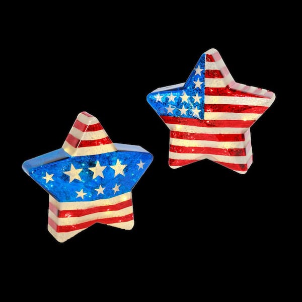 GERSON INTERNATIONAL Assorted Battery-Operated Multi-Color Mercury Glass Americana Stars with Timer Feature (Set of 2)