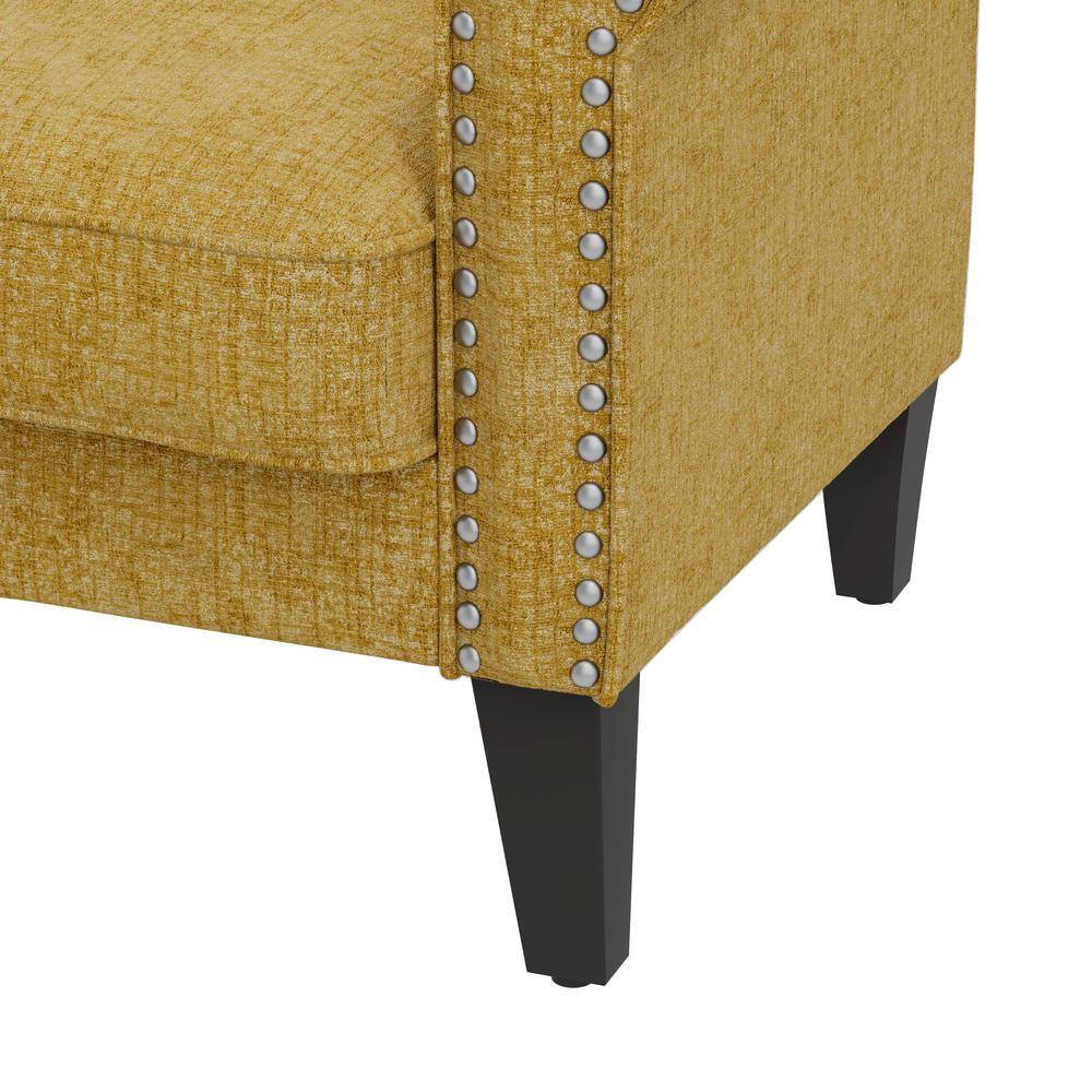 Gold Chenille Barrel Accent Chair with Wood Legs