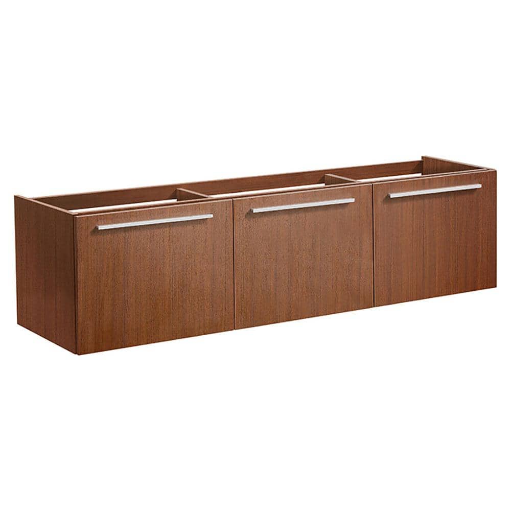 Teak 59" Wall-Mount Double Vanity Cabinet Base