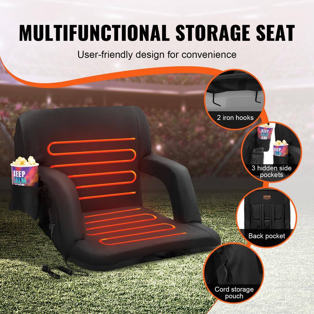 Noir Heated Reclining Portable Floor Chair with Square Arms