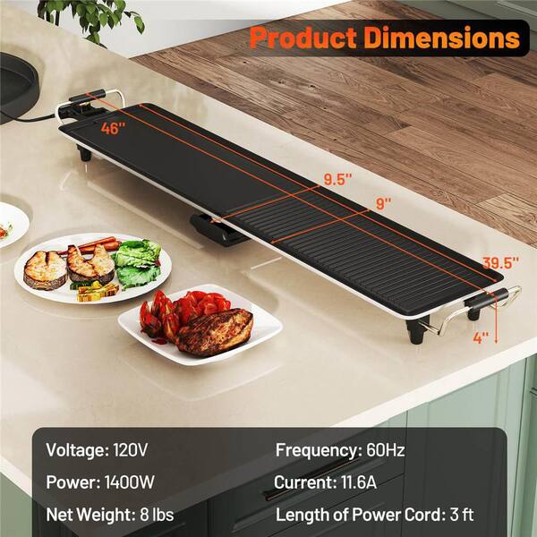 39.5 in. Aluminum Extra Large Electric Teppanyaki Grill with 2 Cooking Surface Adjustable Temperatures and Drip Tray