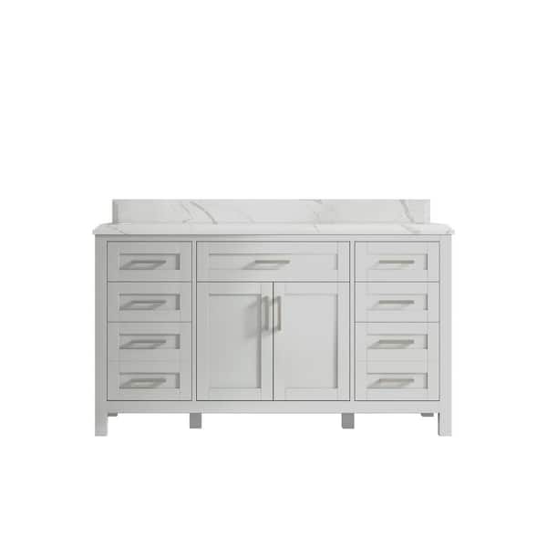 Willow Collections Cambridge 60 in. W x 22 in. D x 36 in. H Single Sink Bath Vanity in Gray with Cove Edge Calacatta Quartz Top