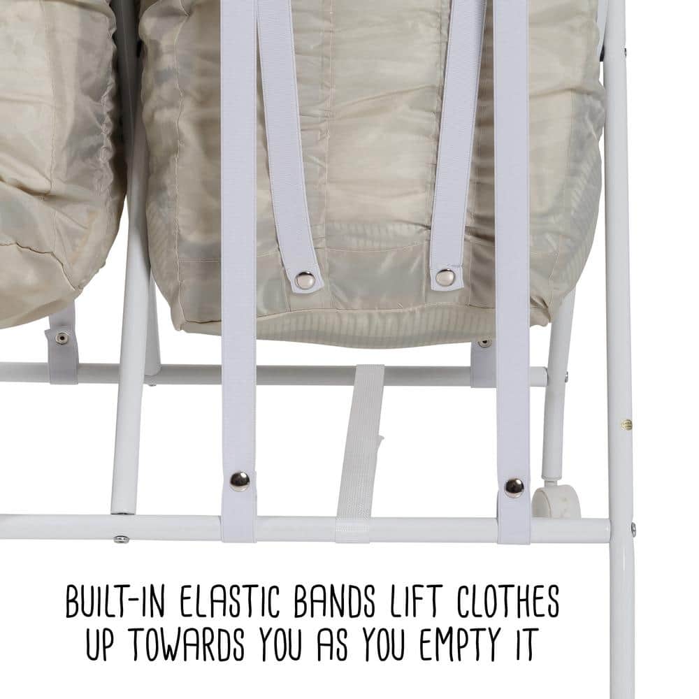 White and Natural Collapsible Double Laundry Hamper with Wheels