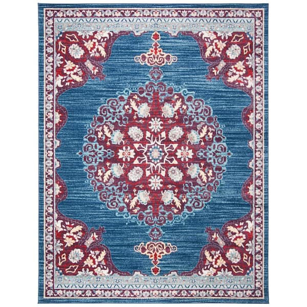 Brentwood Navy/Burgundy 9 ft. x 12 ft. Border Area Rug
