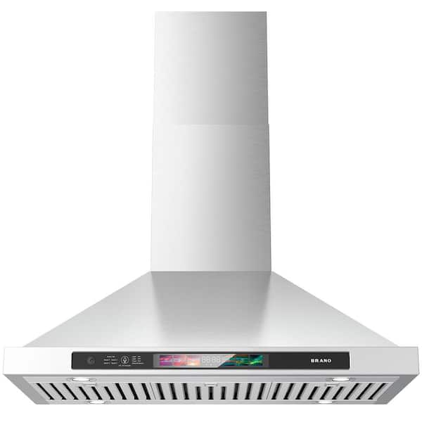 36 in. Convertible Wall Mounted Range Hood in Stainless Steel with Voice/Gesture/Touch Control, LED Light, 900 CFM