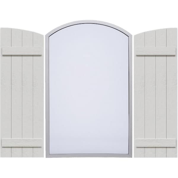 Ekena Millwork Timberthane 21.5 in. W x 40 in. H Joined Four Board Elliptical Arch Top Polyurethane Board and Batten Shutters