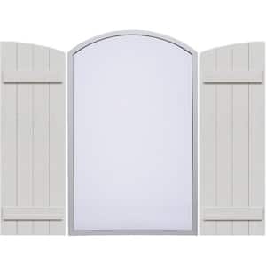 21-1/2 in. x 36 in. Polyurethane Rustic 4-Board Joined Board and Batten Shutters Faux Wood with Elliptical Arch Top Pair