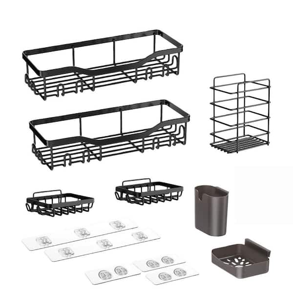 7 Pack Stainless Steel Rustproof Shower Caddy Adhesive Shower Organizer Large Capacity No Drilling for Bathroom in Black