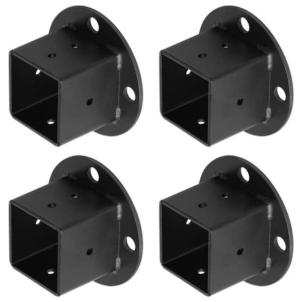 2 x 2 Black Square Post Flange Base Anchor Deck Fence Rail Floor Mount Bracket 10 Gauge 4 Pack