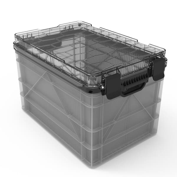 Weather Resistant Full Size Storage Bin High Stacking Capacity Heavy Duty Stackable Storage Bin w/Lid and Dividers Clear