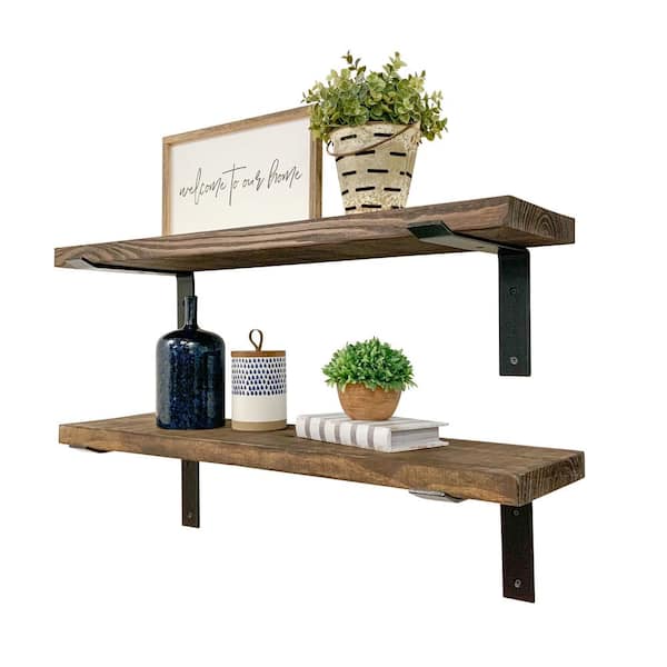 Brown Faux Wood Clothes Pin Wall Shelf, 30x6