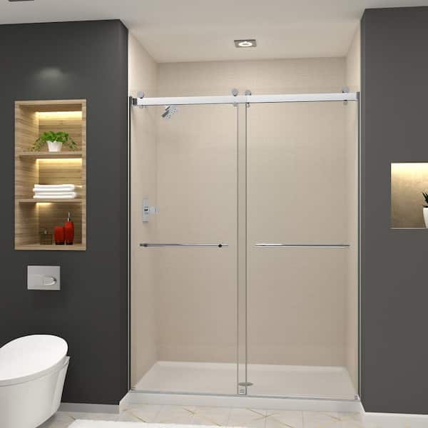 Transolid Brooklyn 60 in. W x 80 in. H Sliding Frameless Shower Door in Polished Chrome with Clear Glass