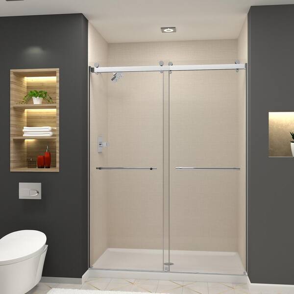 Transolid Brooklyn 60 in. W x 80 in. H Sliding Frameless Shower Door in Polished Chrome with Low Iron Glass