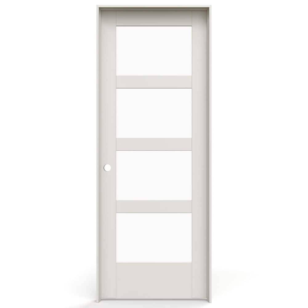 32 in. x 80 in. Right-Handed 4 Lite Clear Glass Primed Solid Core Wood Single Prehung Interior Door with Flat Jamb price history on PriceWatchPro