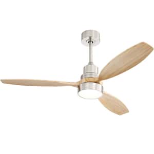 52 in. with LED Light Indoor/Outdoor Nickel Ceiling Fan Wood and Remote Control