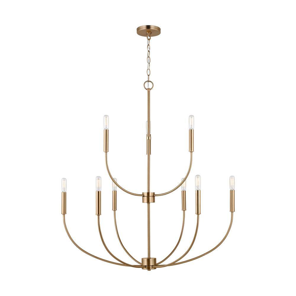 Elegant Satin Brass 9-Light Incandescent Chandelier with Clear Accents