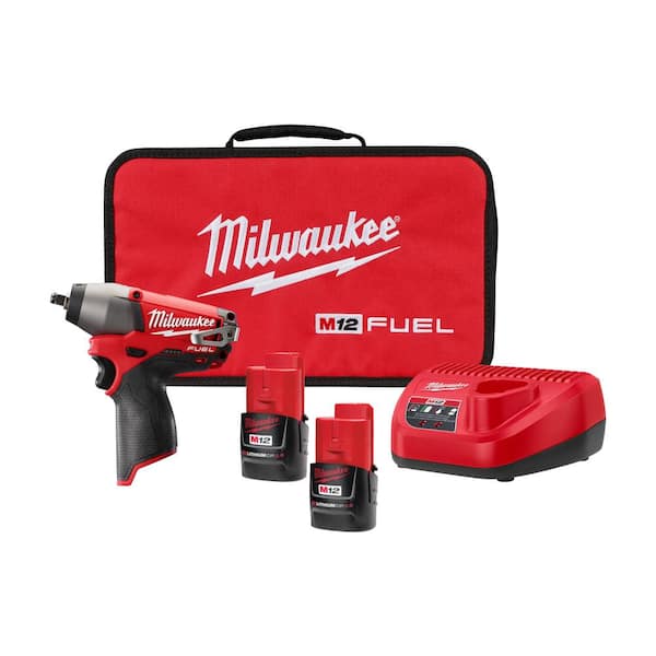 Milwaukee M12 FUEL 12V Lithium-Ion Brushless Cordless 3/8 in. Impact Wrench  Kit w/Two 2.0 Ah Batteries, Charger and Tool Bag 2454-22 The Home Depot