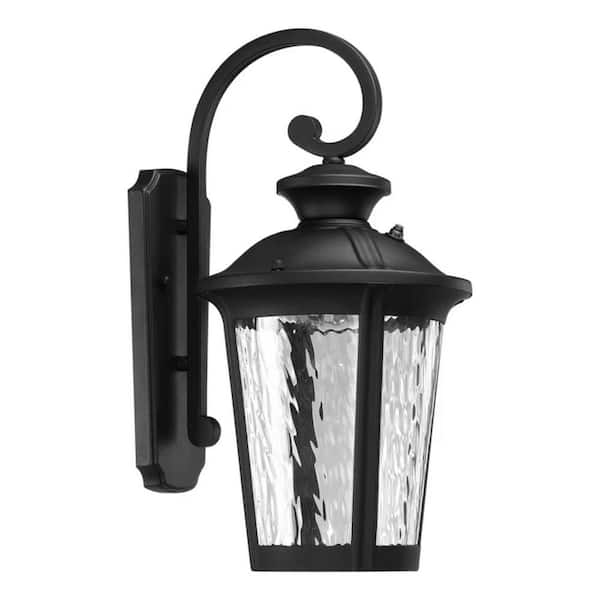 Lightania 19 in. Matte Black Motion Sensing Dusk to Dawn Outdoor Integrated LED Wall Lantern Scone with No Bulbs Included