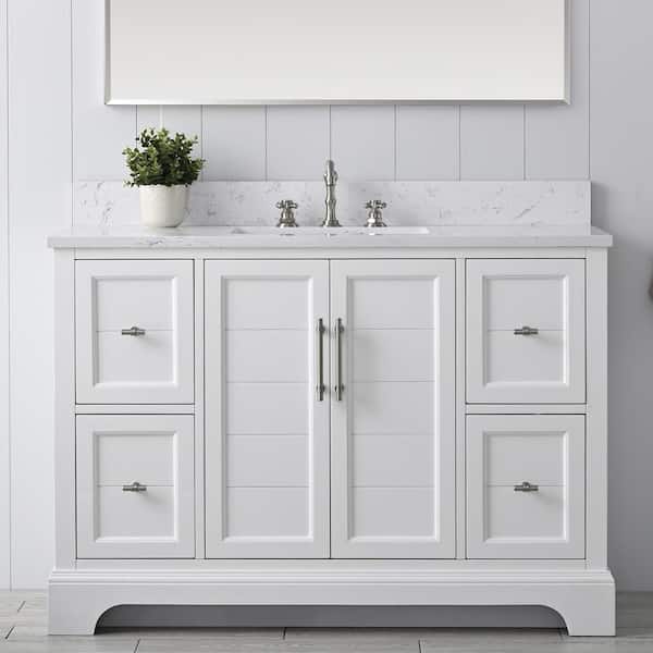 Chambery 48 in. W x 22 in. D x 34.5 in. H Bathroom Vanity in White with Engineered Marble Top