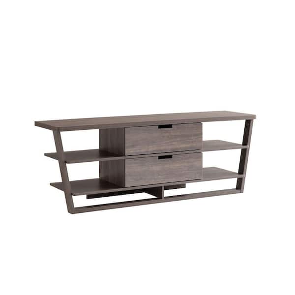Benjara 60 in. Brown Wood TV Stand Fits TVs up to 65 in. with 2-Drawers