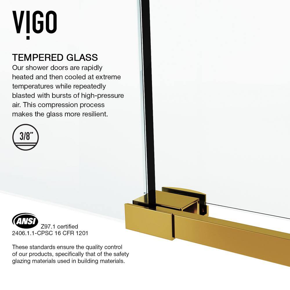 Elan 44-48" Matte Brushed Gold Frameless Sliding Shower Door with Clear Glass